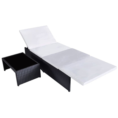 Sun Loungers 2 pcs with Table Poly Rattan Black - 190×65cm