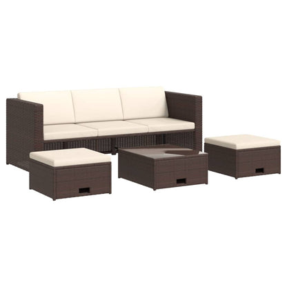 4 Piece Garden Lounge Set with Cushions Poly Rattan Brown - 190×75×65cm