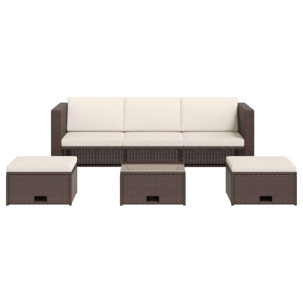 4 Piece Garden Lounge Set with Cushions Poly Rattan Brown - 190×75×65cm