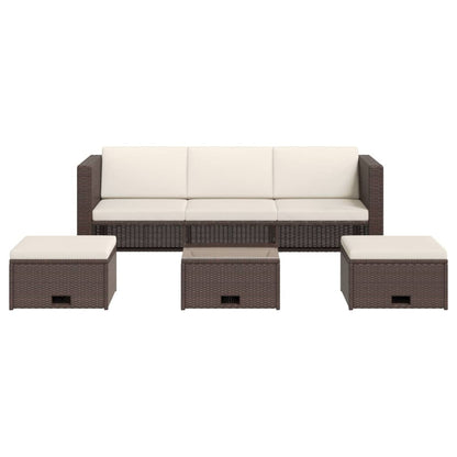 4 Piece Garden Lounge Set with Cushions Poly Rattan Brown - 190×75×65cm