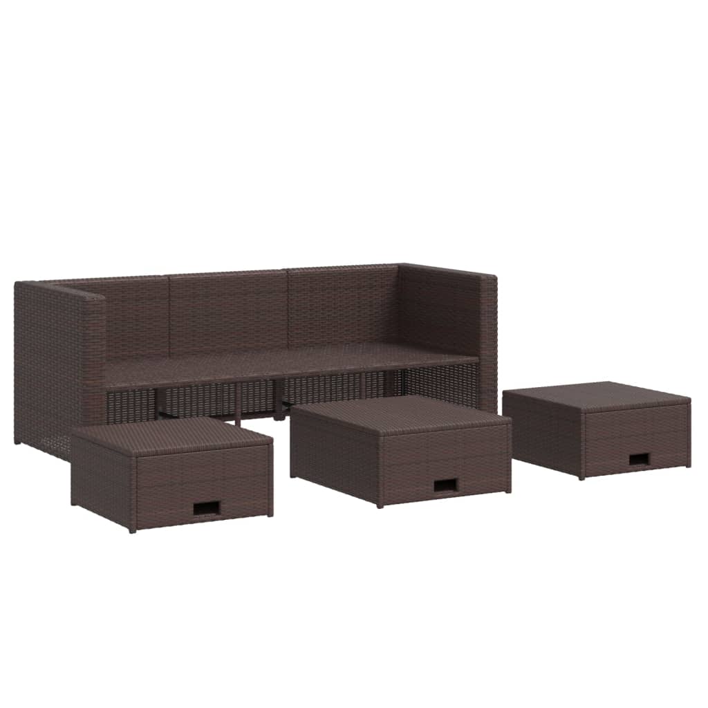 4 Piece Garden Lounge Set with Cushions Poly Rattan Brown - 190×75×65cm