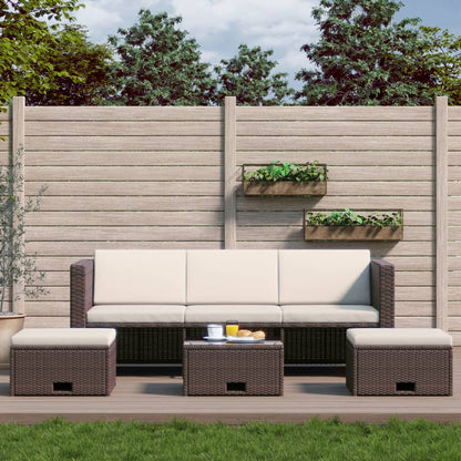 4 Piece Garden Lounge Set with Cushions Poly Rattan Brown - 190×75×65cm