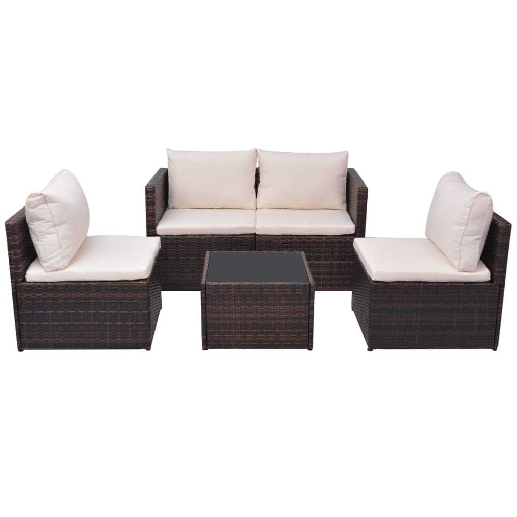5 Piece Garden Lounge Set with Cushions Poly Rattan Brown - 60×60×60cm