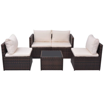 5 Piece Garden Lounge Set with Cushions Poly Rattan Brown - 60×60×60cm