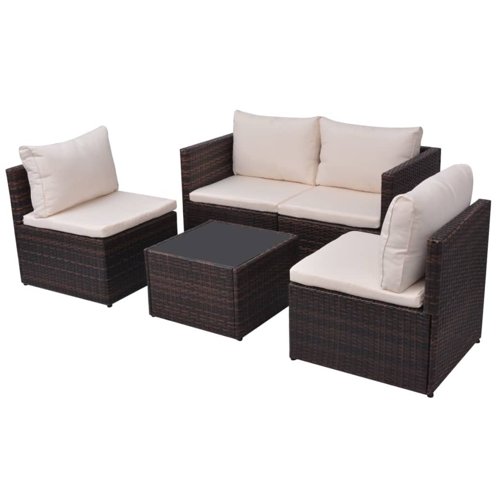 5 Piece Garden Lounge Set with Cushions Poly Rattan Brown - 60×60×60cm