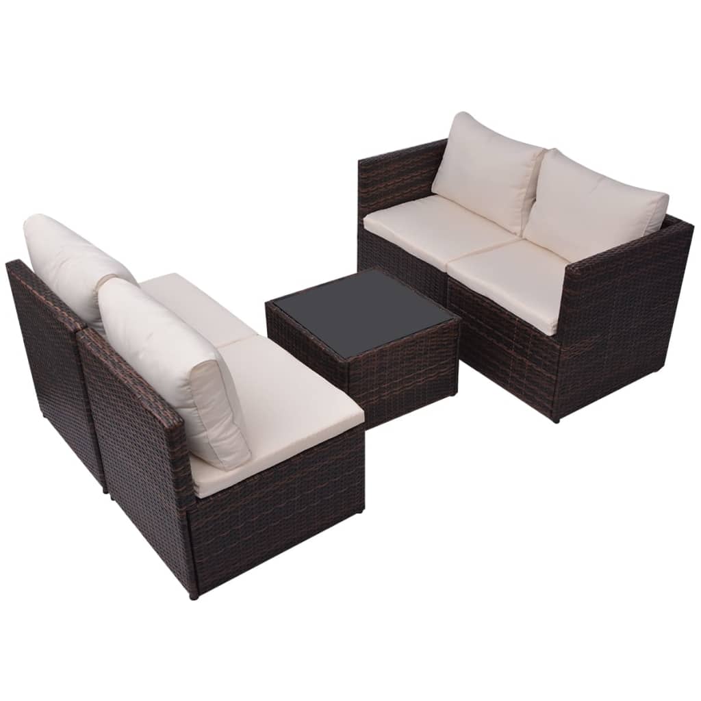 5 Piece Garden Lounge Set with Cushions Poly Rattan Brown - 60×60×60cm