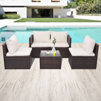 5 Piece Garden Lounge Set with Cushions Poly Rattan Brown - 60×60×60cm