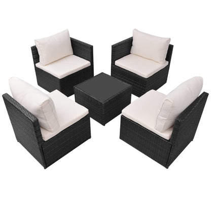 5 Piece Garden Lounge Set with Cushions Poly Rattan Black