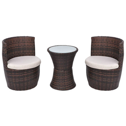 3 Piece Bistro Set with Cushions Poly Rattan Brown - 49.5×52×69cm