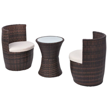 3 Piece Bistro Set with Cushions Poly Rattan Brown - 49.5×52×69cm