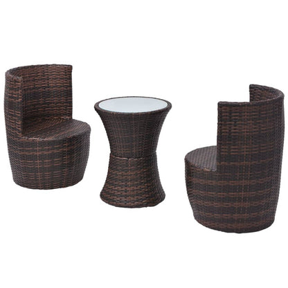3 Piece Bistro Set with Cushions Poly Rattan Brown - 49.5×52×69cm