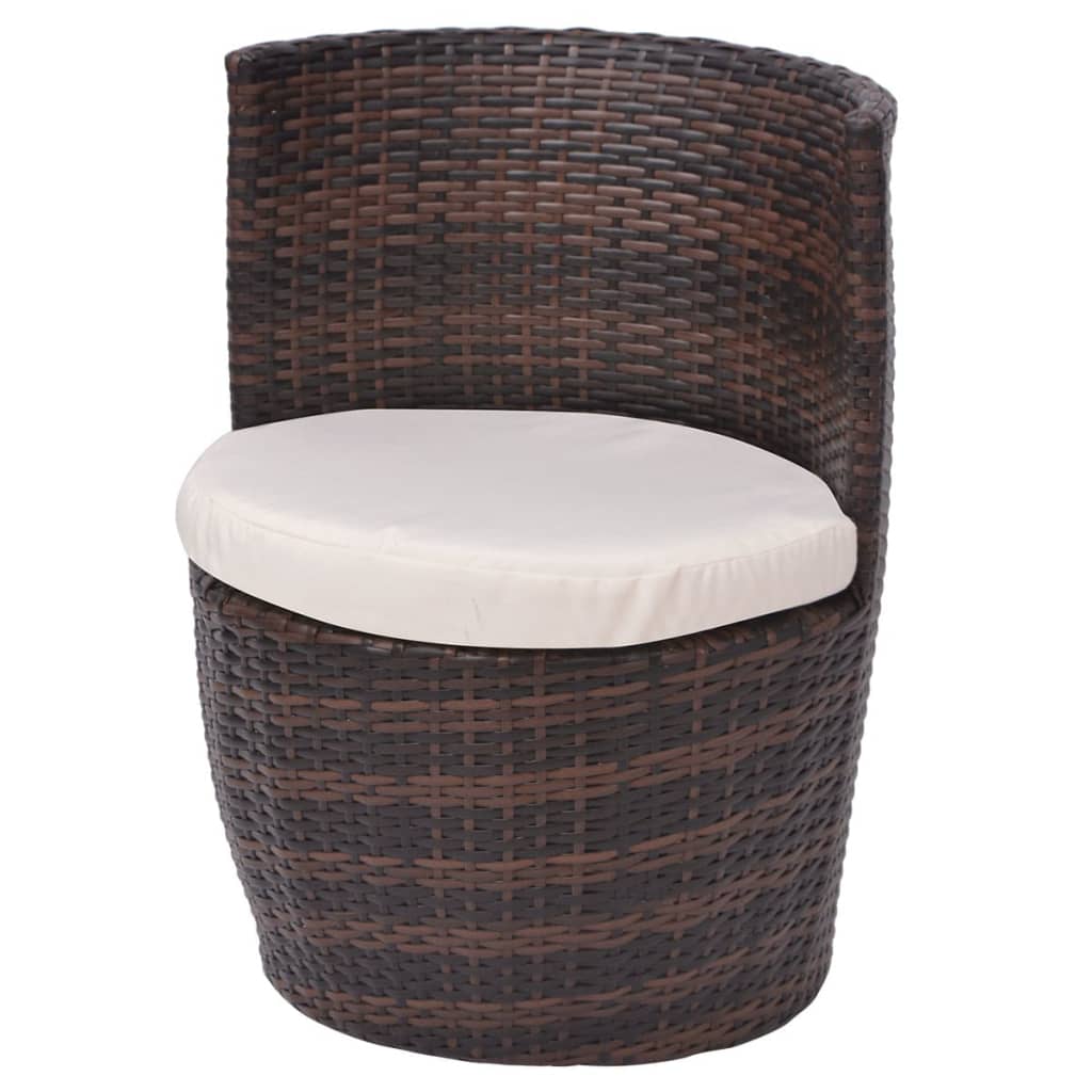 3 Piece Bistro Set with Cushions Poly Rattan Brown - 49.5×52×69cm