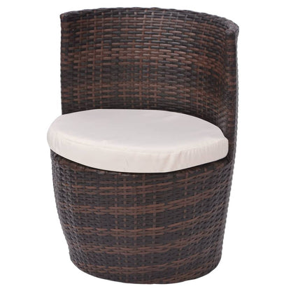3 Piece Bistro Set with Cushions Poly Rattan Brown - 49.5×52×69cm