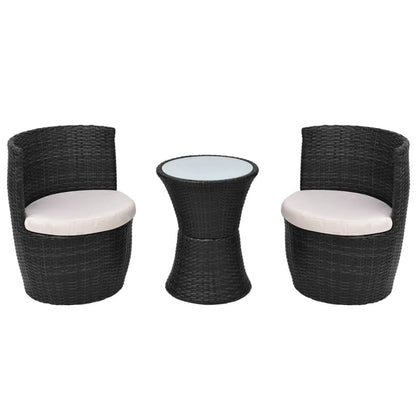 3 Piece Bistro Set with Cushions Poly Rattan Black - 49.5×52×69cm