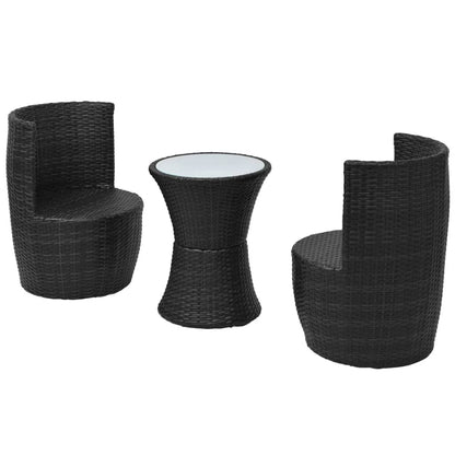 3 Piece Bistro Set with Cushions Poly Rattan Black - 49.5×52×69cm