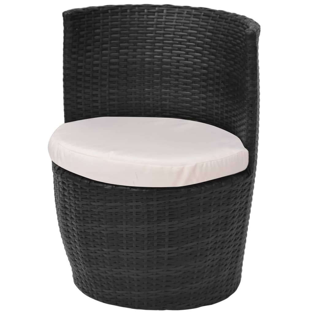3 Piece Bistro Set with Cushions Poly Rattan Black - 49.5×52×69cm