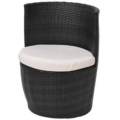 3 Piece Bistro Set with Cushions Poly Rattan Black - 49.5×52×69cm