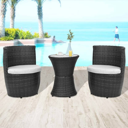 3 Piece Bistro Set with Cushions Poly Rattan Black - 49.5×52×69cm