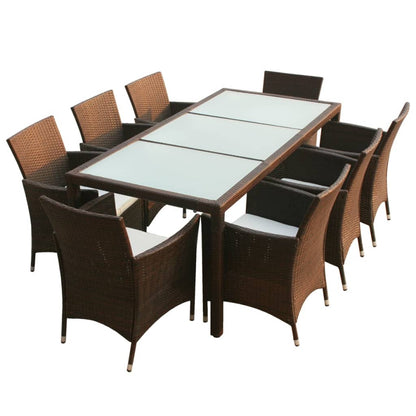 9 Piece Outdoor Dining Set with Cushions Poly Rattan Brown - 190×90×75cm