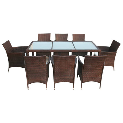 9 Piece Outdoor Dining Set with Cushions Poly Rattan Brown - 190×90×75cm
