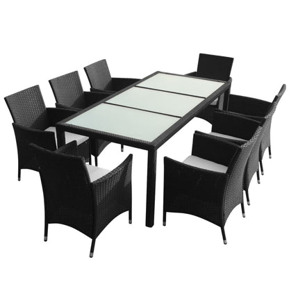 9 Piece Outdoor Dining Set with Cushions Poly Rattan Black - 190×90×75cm