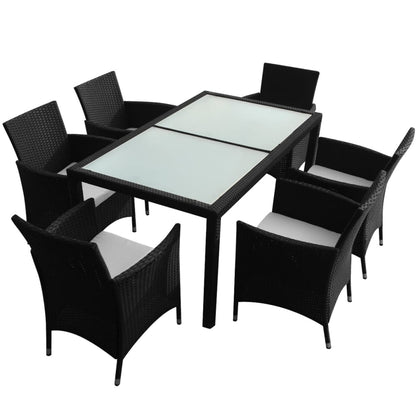 7 Piece Outdoor Dining Set with Cushions Poly Rattan Black - 150×90×75cm