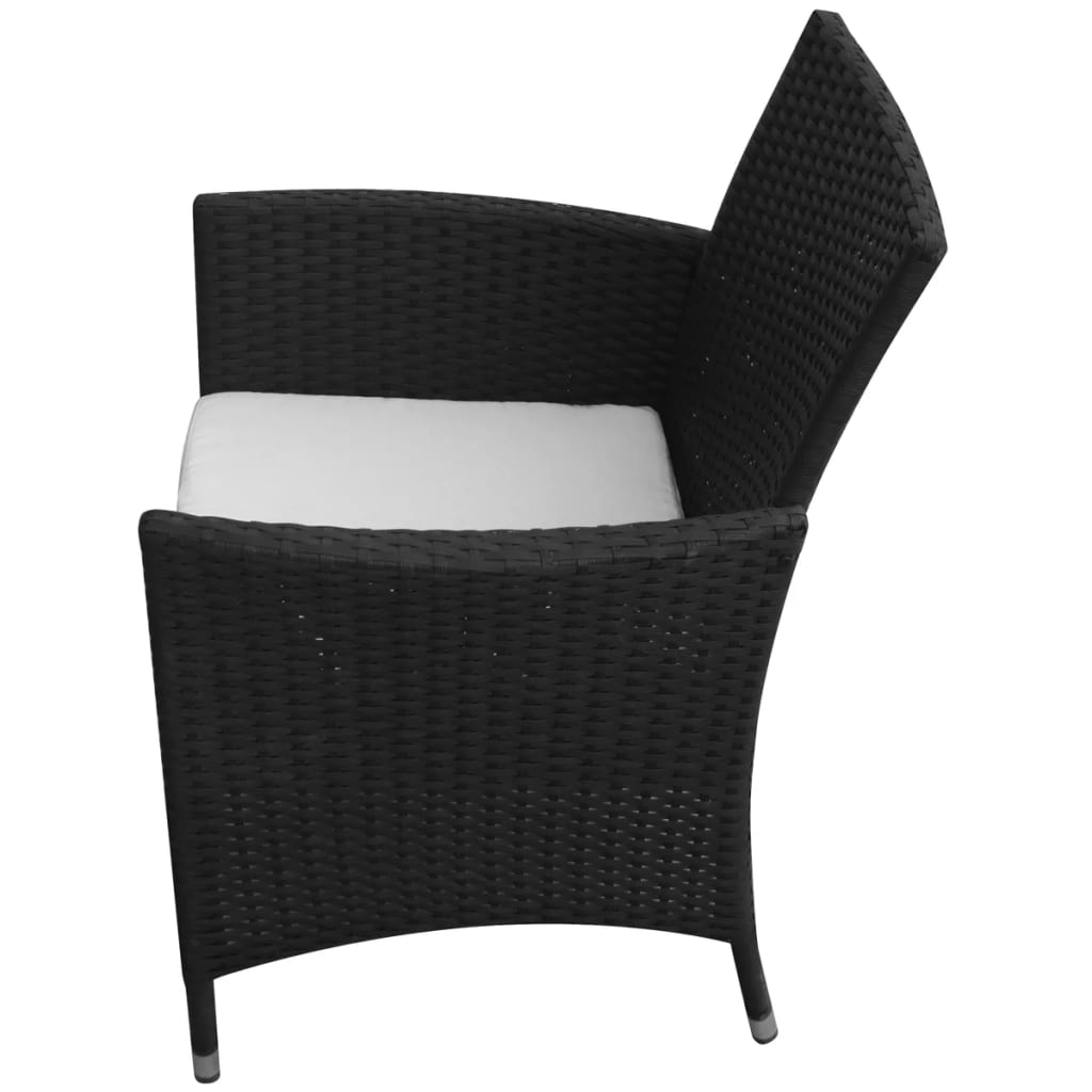 7 Piece Outdoor Dining Set with Cushions Poly Rattan Black - 150×90×75cm
