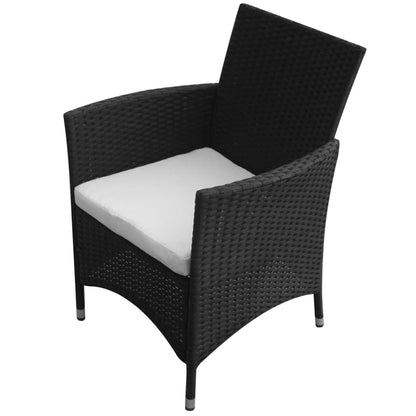 7 Piece Outdoor Dining Set with Cushions Poly Rattan Black - 150×90×75cm