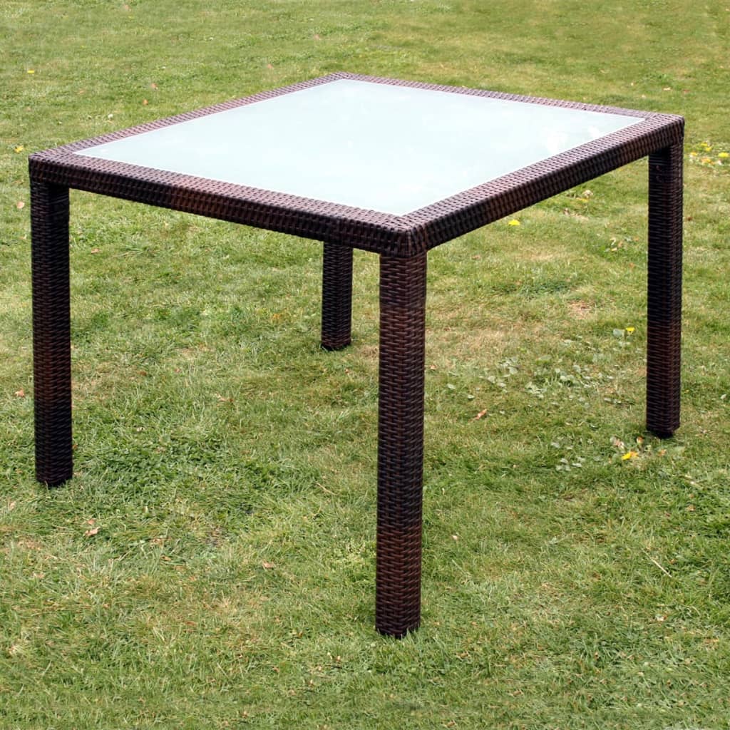 5 Piece Outdoor Dining Set with Cushions Poly Rattan Brown - 90×90×75cm