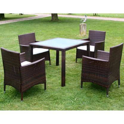 5 Piece Outdoor Dining Set with Cushions Poly Rattan Brown - 90×90×75cm