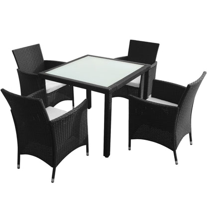 5 Piece Outdoor Dining Set with Cushions Poly Rattan Black - 58×61×88cm