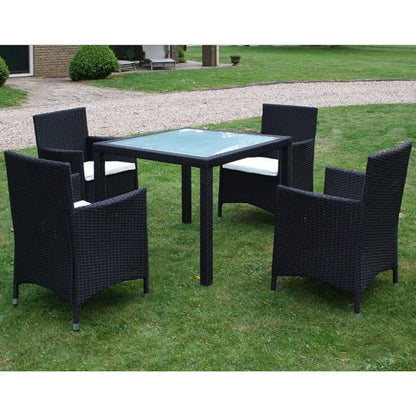 5 Piece Outdoor Dining Set with Cushions Poly Rattan Black - 58×61×88cm