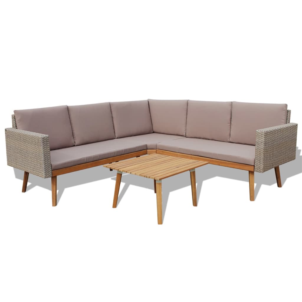 4 Piece Garden Lounge Set with Cushions Poly Rattan Grey - 193×193×75cm