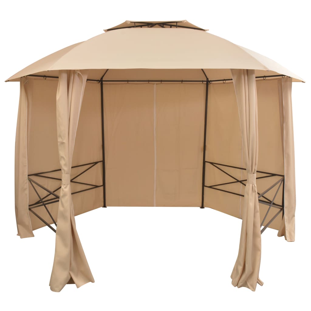 Garden Marquee Pavilion Tent with Curtains Hexagonal - Beige