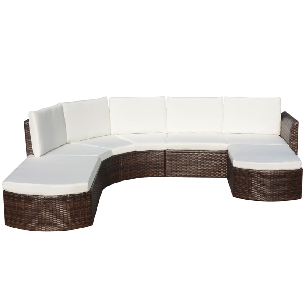 4 Piece Garden Lounge Set with Cushions Poly Rattan Brown - 266×230×69cm