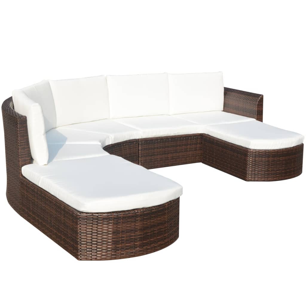 4 Piece Garden Lounge Set with Cushions Poly Rattan Brown - 266×230×69cm