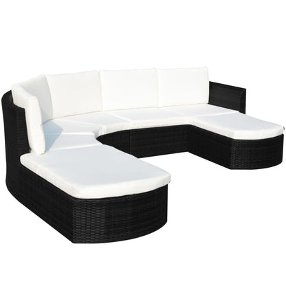4 Piece Garden Lounge Set with Cushions Poly Rattan Black - 266×230×69cm