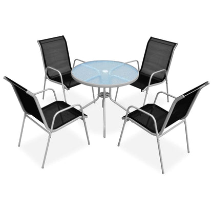 5 Piece Outdoor Dining Set Steel Black - 51×66×88cm