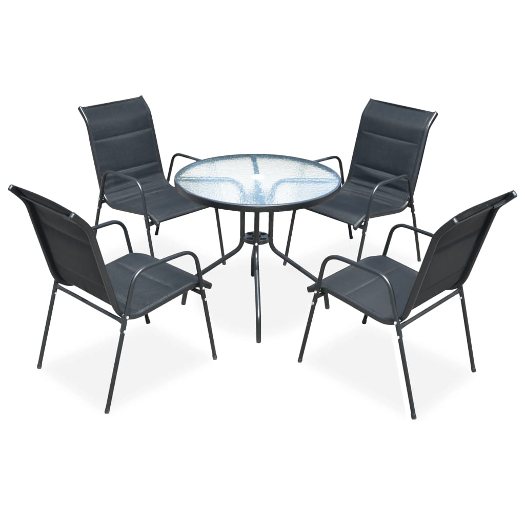 5 Piece Outdoor Dining Set Steel Black - 80×71cm