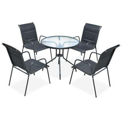 5 Piece Outdoor Dining Set Steel Black - 80×71cm