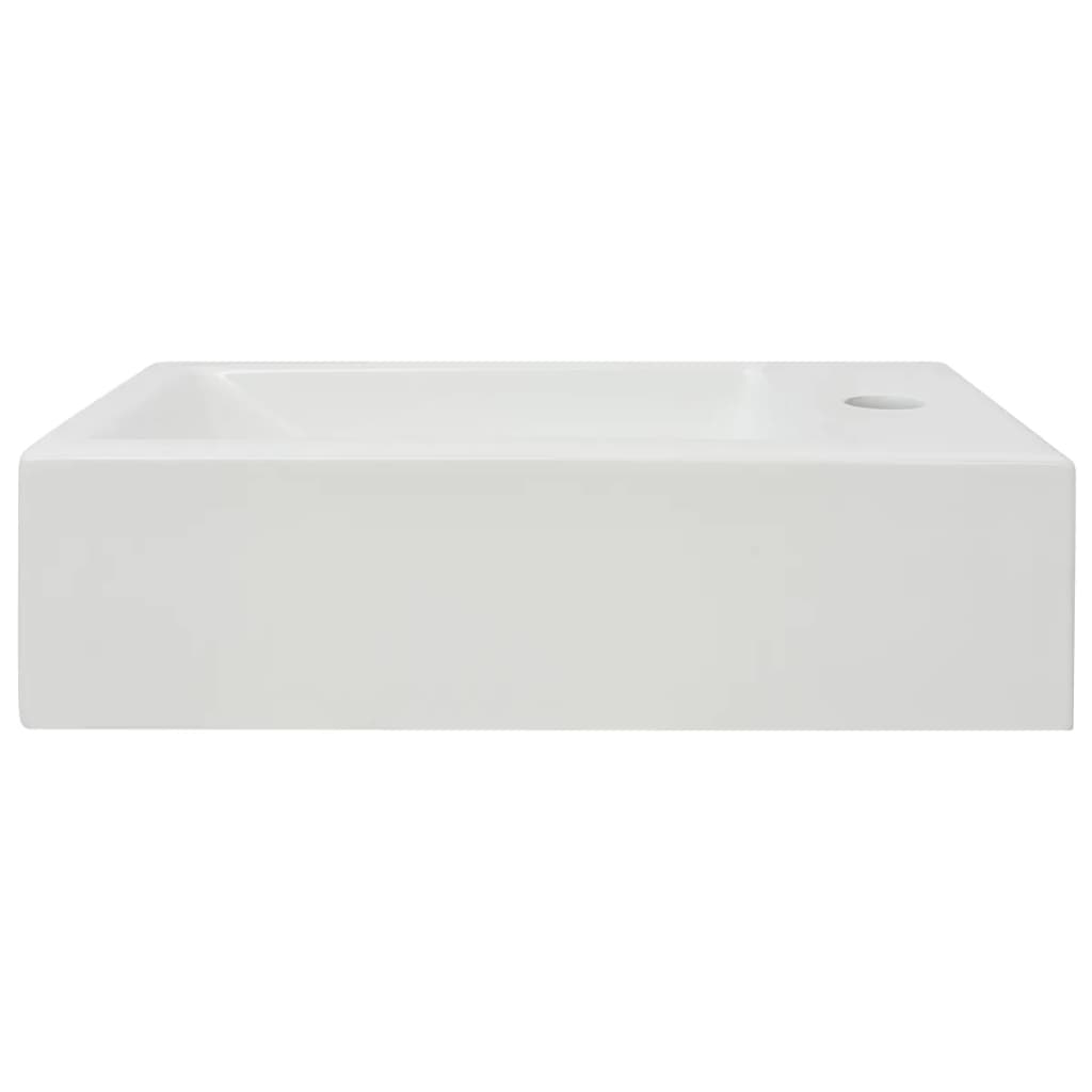 Basin with Faucet Hole Rectangular Ceramic White