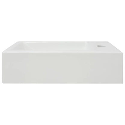 Basin with Faucet Hole Rectangular Ceramic White