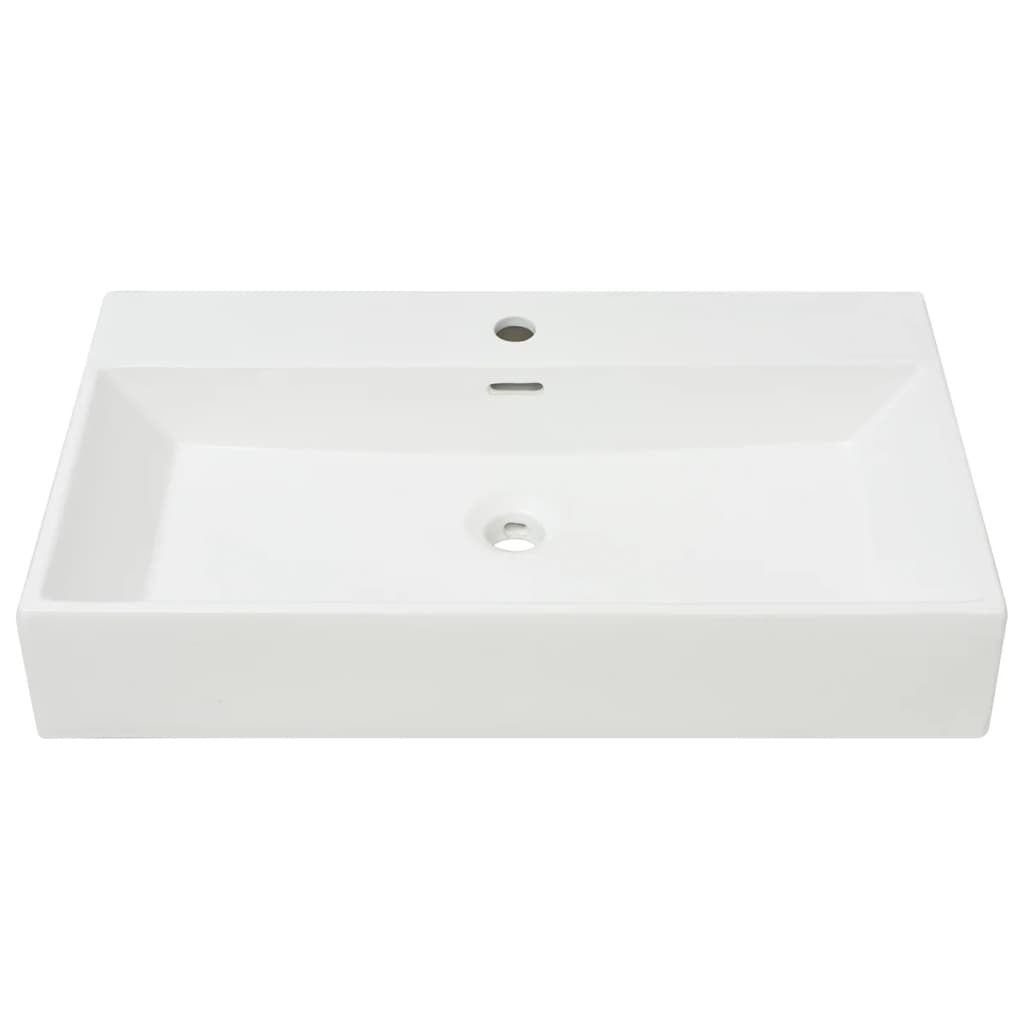 Basin with Faucet Hole Ceramic White L