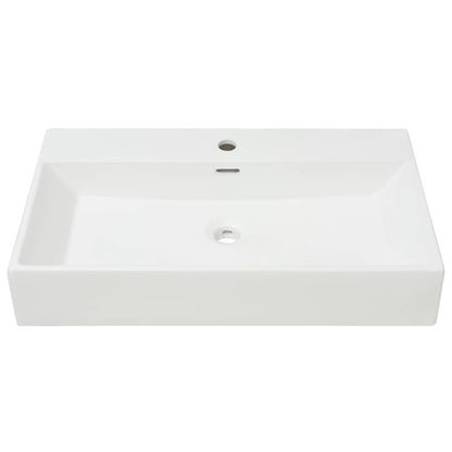 Basin with Faucet Hole Ceramic White L