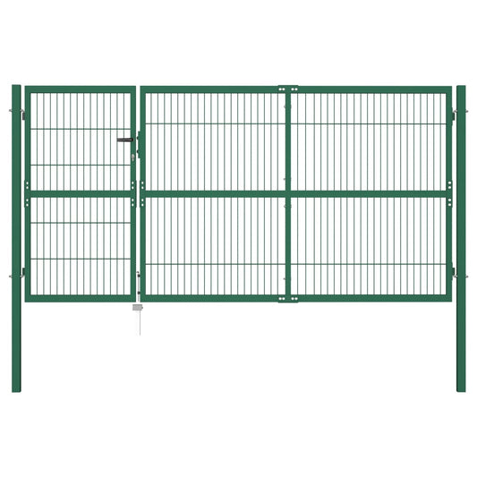 Garden Fence Gate with Posts Steel Green L