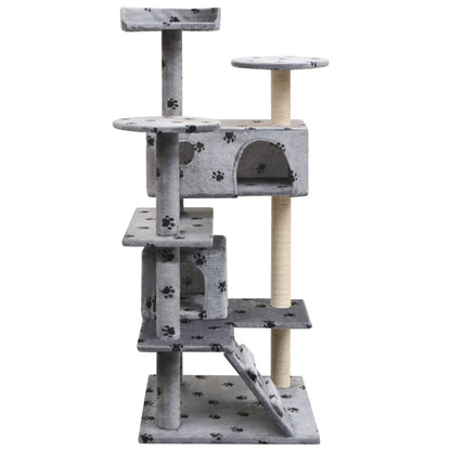 Cat Tree with Sisal Scratching Posts 125 cm Paw Prints Grey - 67×67×125cm