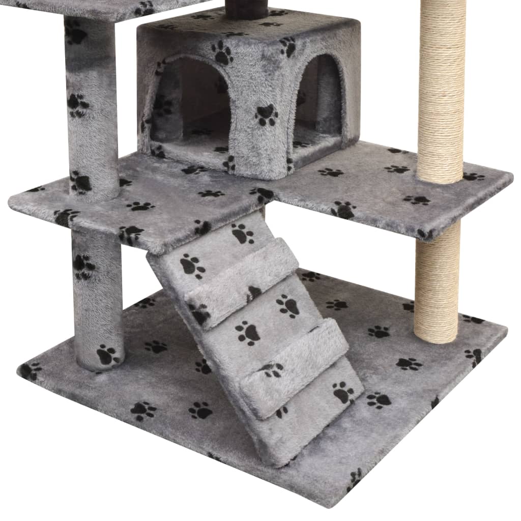 Cat Tree with Sisal Scratching Posts 125 cm Paw Prints Grey - 67×67×125cm