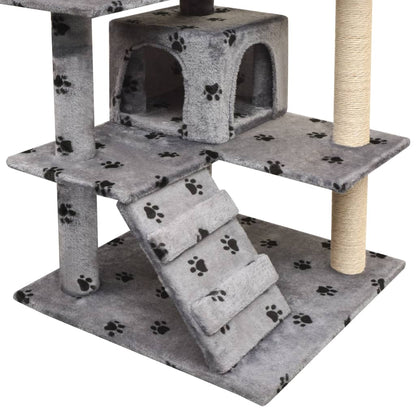 Cat Tree with Sisal Scratching Posts 125 cm Paw Prints Grey - 67×67×125cm