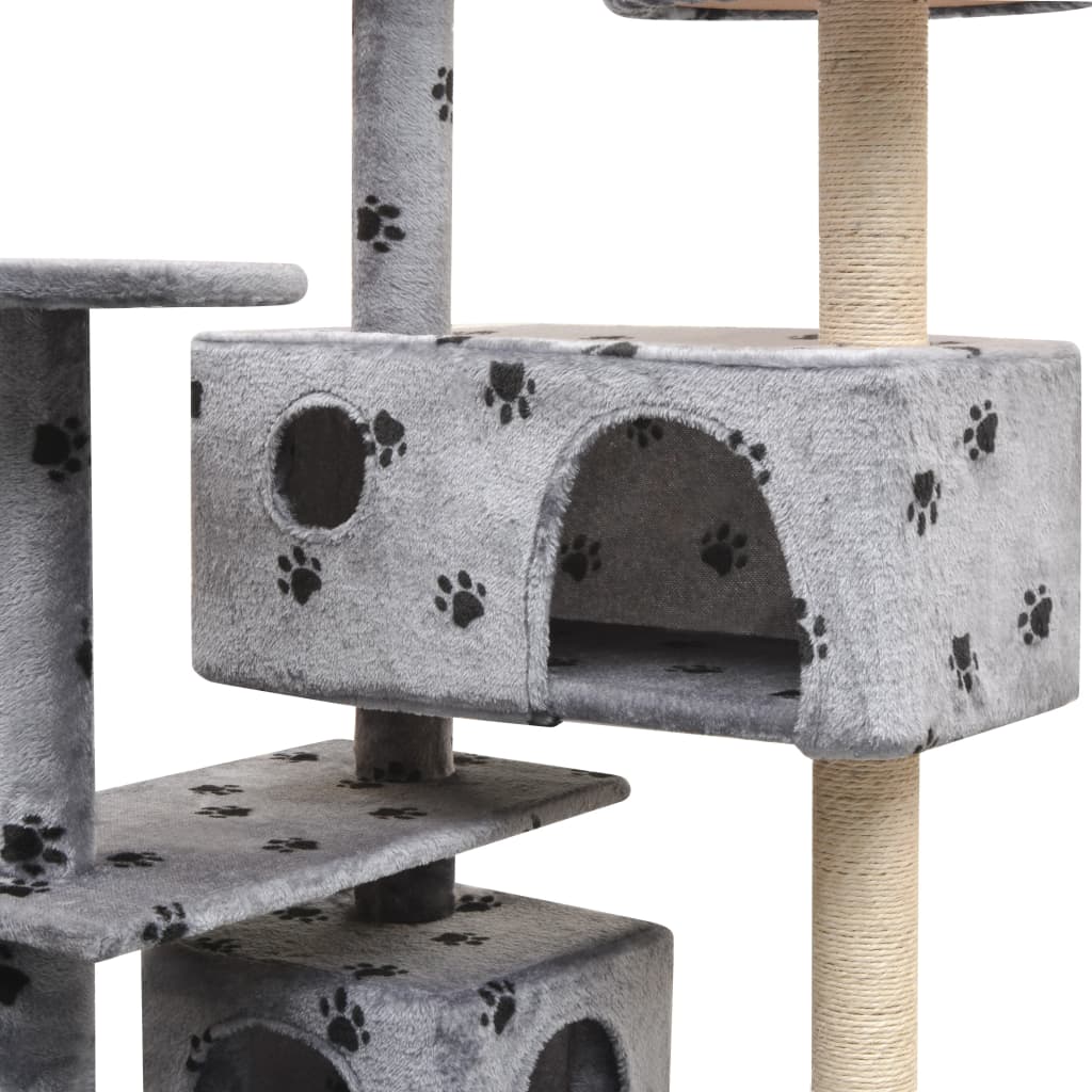 Cat Tree with Sisal Scratching Posts 125 cm Paw Prints Grey - 67×67×125cm