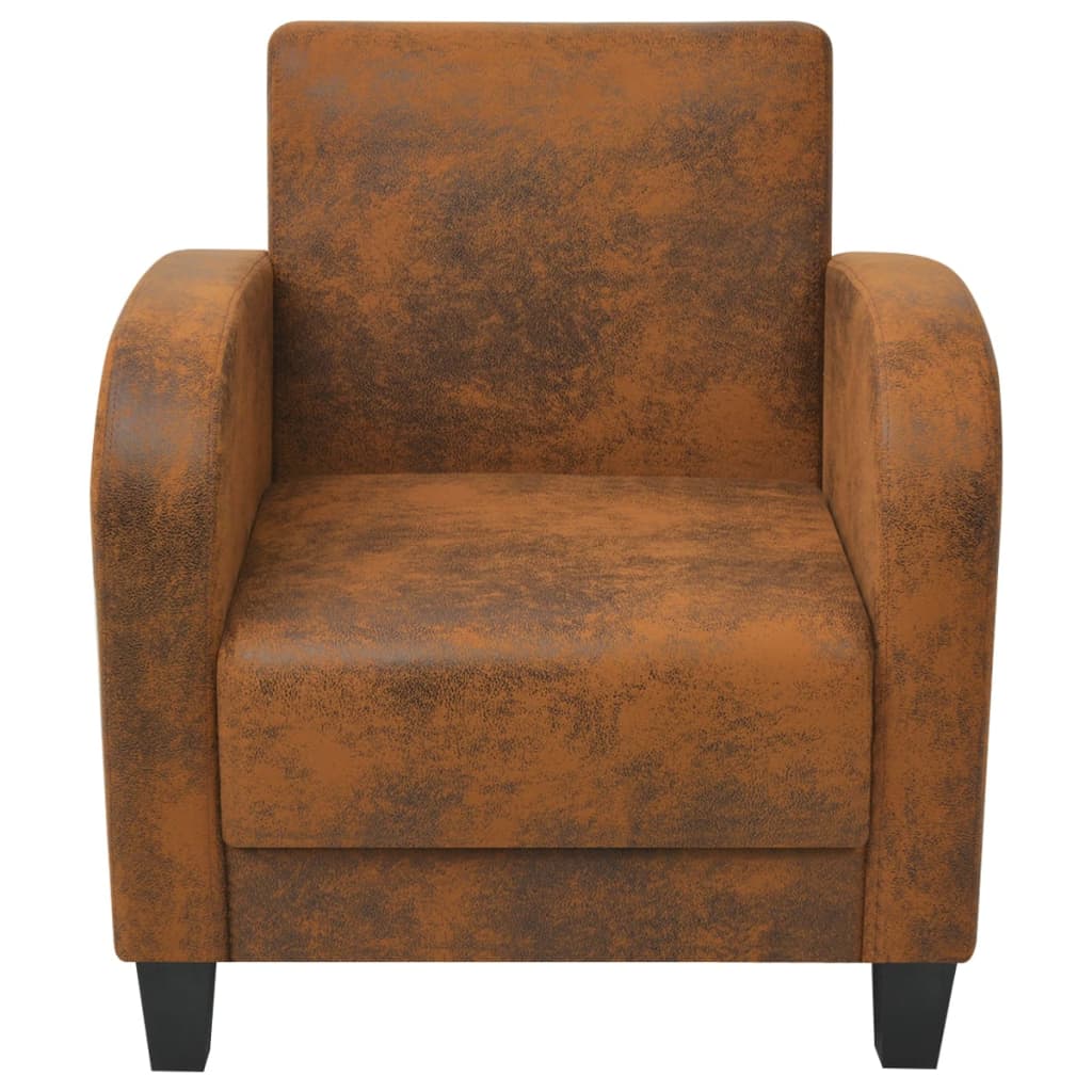 Armchair Brown Suede Leather - 73×72×76cm